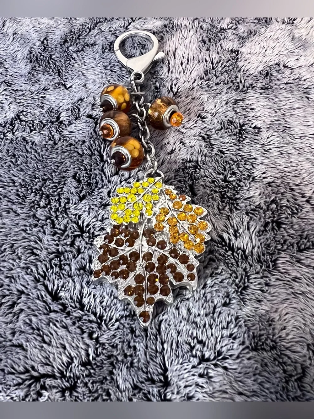 Willabee & Ward November Autumn Leaf Rhinestone Keychain Bag Charm Danbury Mint
